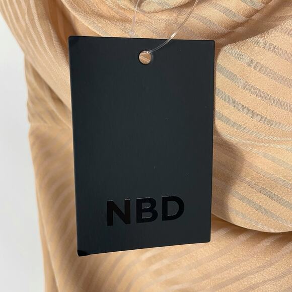 NBD Davis Gown Nude Maxi Dress Ruched Side Slit Subtle‎ Stripe Sz M - Picture 12 of 12